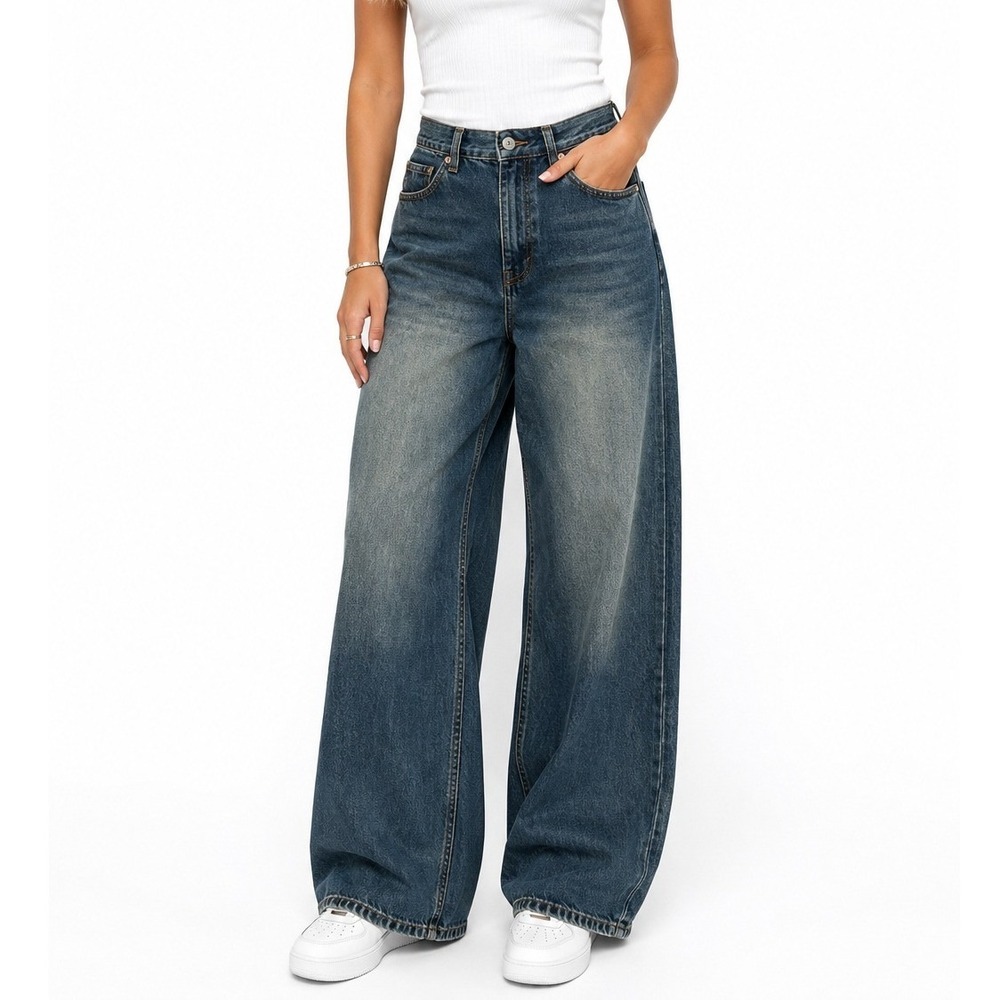 Aeropostale Women's Wide Leg Y2K High Rise Baggy Denim Jeans Medium Wash Size 28